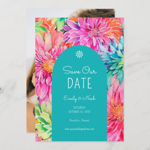 Colorful Modern Tropical Floral Wedding Photo Save The Date