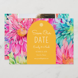 Colorful Modern Tropical Floral Wedding Photo Save The Date