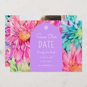 Colorful Modern Tropical Floral Wedding Photo Save The Date
