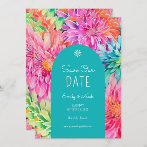 Colorful Modern Tropical Floral Wedding Photo Save The Date