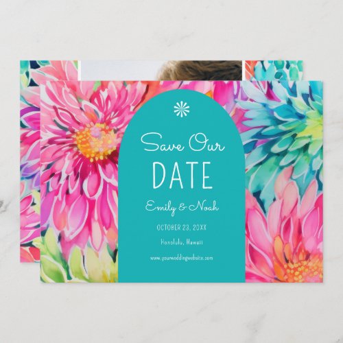 Colorful Modern Tropical Floral Wedding Photo Save The Date