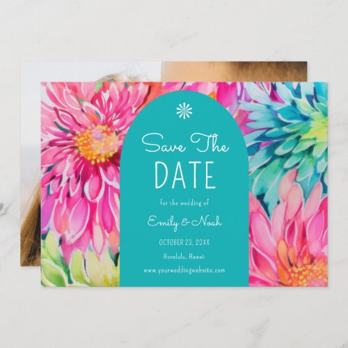 Colorful Modern Tropical Floral Wedding Photo Save The Date