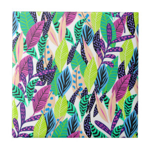 Colorful Modern Tropical Forest Leaves Pattern Ceramic Tile