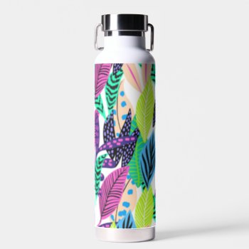 Colorful Modern Tropical Forest Leaves Pattern Water Bottle by MissMatching at Zazzle
