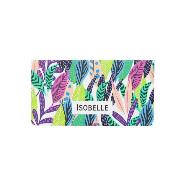 Tropical Leaves Border Canvas Checkbook Cover Personalized
