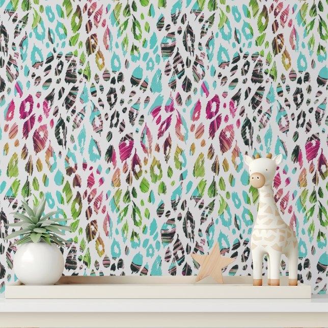 Colorful Modern Tropical Leopard Print Pattern Wallpaper (Creator Uploaded)