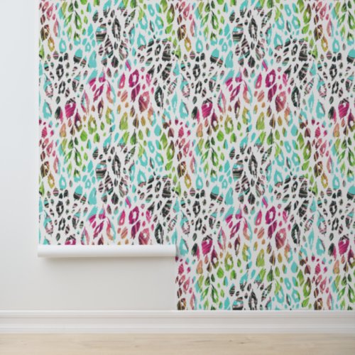 Colorful Modern Tropical Leopard Print Pattern Wallpaper