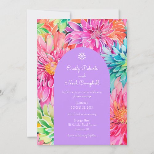 Colorful Modern Tropical Watercolor Floral Wedding Invitation