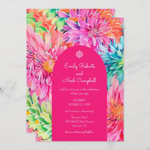 Colorful Modern Tropical Watercolor Floral Wedding Invitation