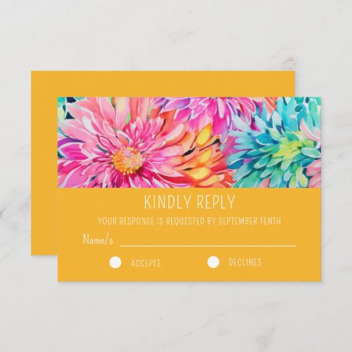 Colorful Modern Tropical Watercolor Floral Wedding RSVP Card