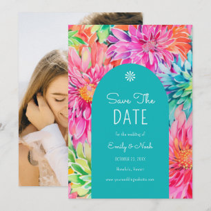 Colorful Modern Tropical Watercolor Floral Wedding Save The Date