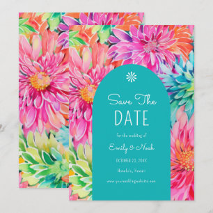 Colorful Modern Tropical Watercolor Floral Wedding Save The Date