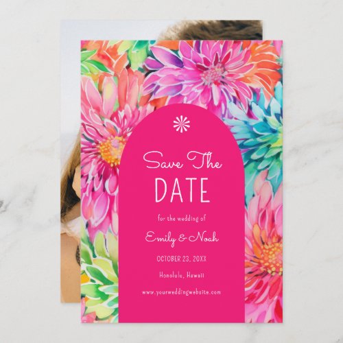 Colorful Modern Tropical Watercolor Floral Wedding Save The Date