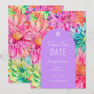 Colorful Modern Tropical Watercolor Floral Wedding Save The Date