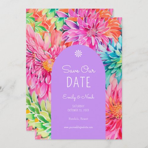Colorful Modern Tropical Watercolor Floral Wedding Save The Date