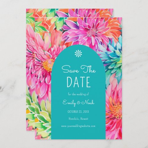 Colorful Modern Tropical Watercolor Floral Wedding Save The Date