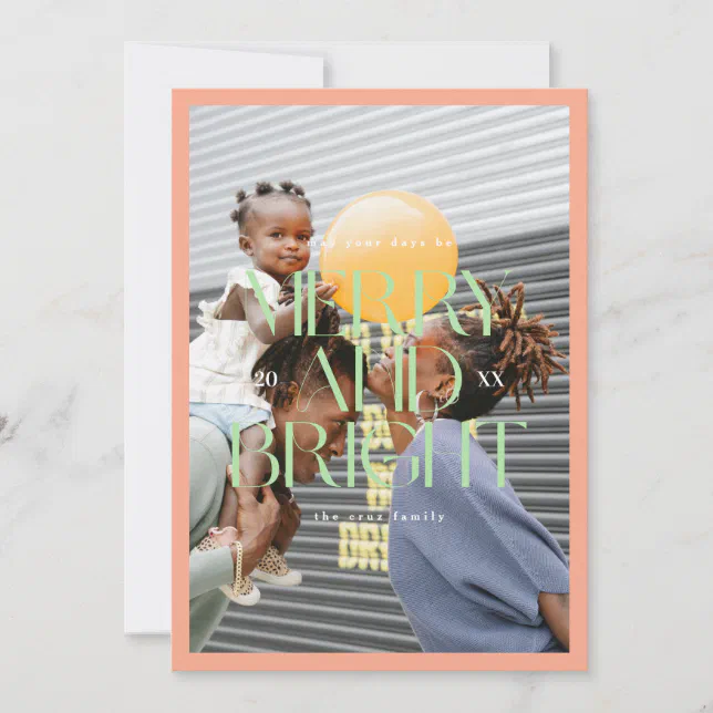 Colorful Modern Typographic Merry and Bright Photo Holiday Card