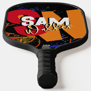 Colorful Modern Typography Bold Monogram Pickleball Paddle