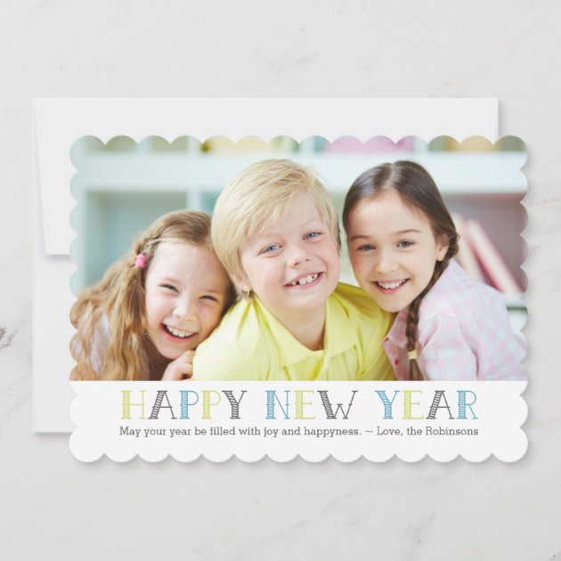 Colorful Modern Typography Happy New YEAR Photo Holiday Card