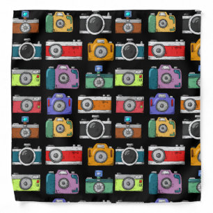 Colorful Modern Vintage cameras 70s Trendy black Bandana