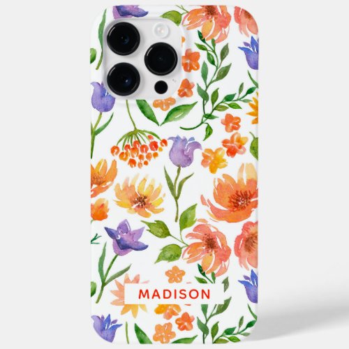 Colorful Modern Watercolor Floral Personalized Case_Mate iPhone 14 Pro Max Case