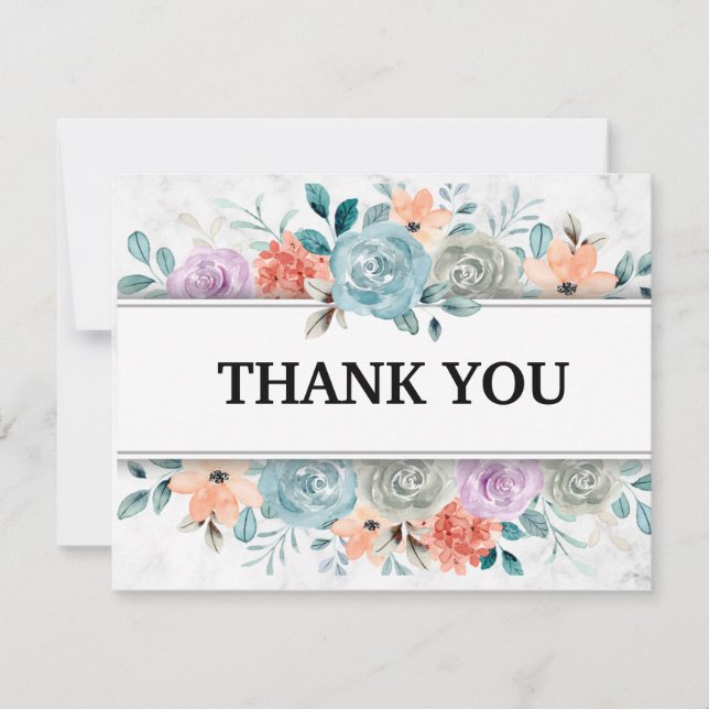 Colorful Modern Watercolor Flowers Thank You Card (Front)