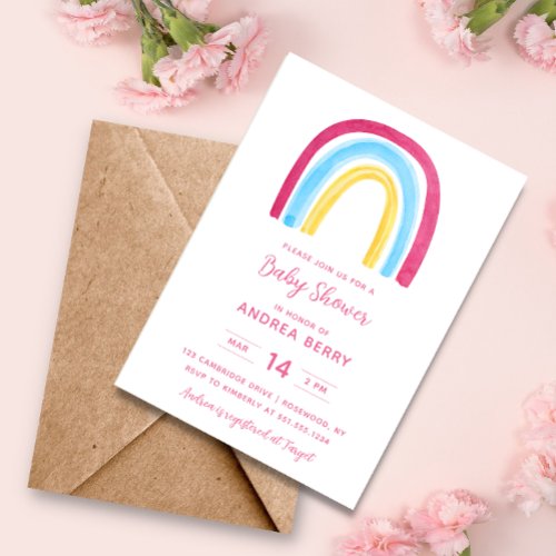 Colorful Modern Watercolor Rainbow Baby Shower Invitation