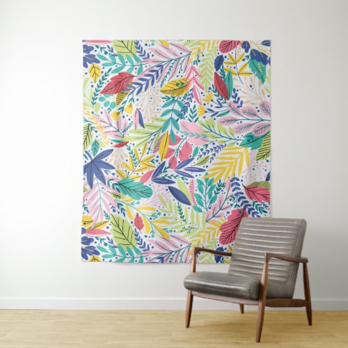 Colorful modern watercolors exotic leaves pattern tapestry