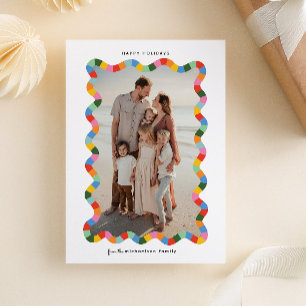 Colorful Modern Wavy Frame Folded Photo Christmas Card
