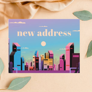 Colorful Modern Whimsical Trendy City New Address  Postcard