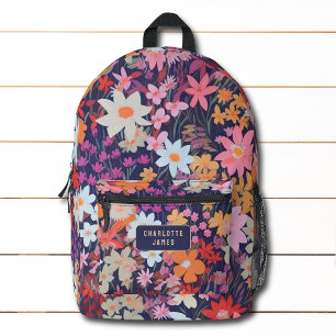 Colorful Modern Wild Flowers Personalized Name Printed Backpack