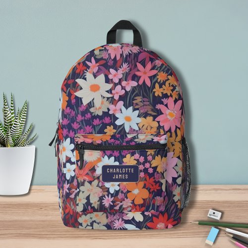 Colorful Modern Wild Flowers Personalized Name Printed Backpack