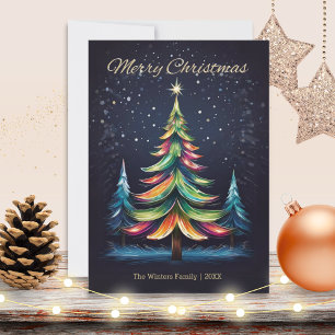 Colorful Modern Winter Trees Snow Merry Christmas Holiday Card