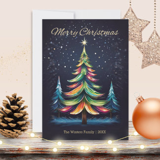 Colorful Modern Winter Trees Snow Merry Christmas Holiday Card