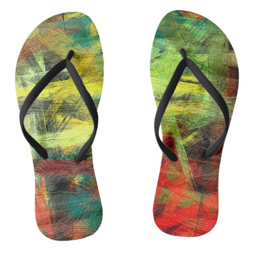 Colorful Modern Wood Grain Background 3 Flip Flops