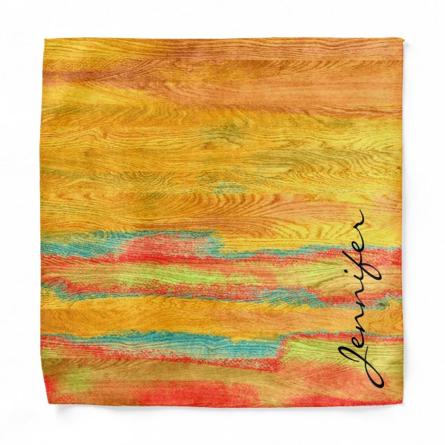 Colorful Modern Wood Grain Background Bandana (Front)