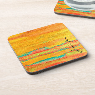 Colorful Modern Wood Grain Background Beverage Coaster