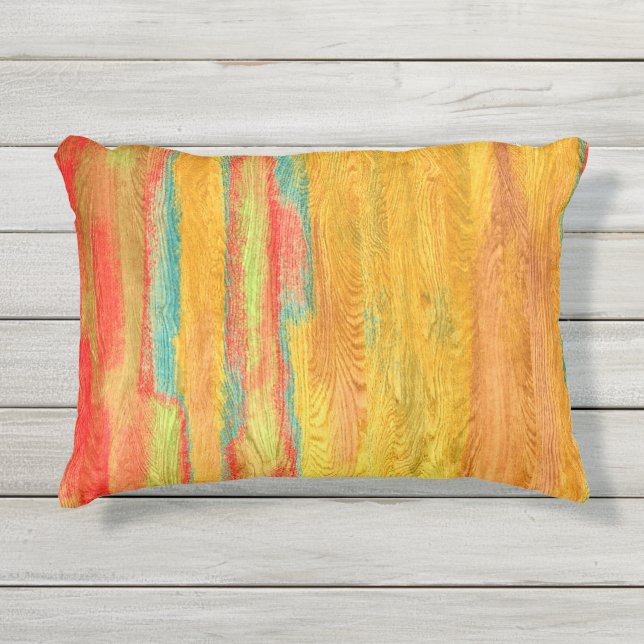 Colorful Modern Wood Grain Background Outdoor Pillow (Front)
