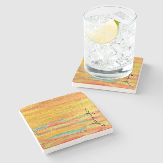 Colorful Modern Wood Grain Background Stone Coaster (Side)