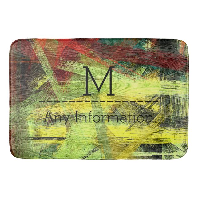 Colorful Modern Wood Grain Monogram #2 Bath Mat (Front)