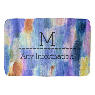 Colorful Modern Wood Grain Monogram #4 Bathroom Mat