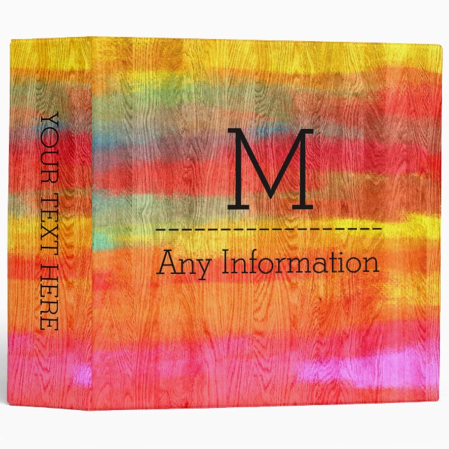 Colorful Modern Wood Grain Monogram #7 3 Ring Binder (Front/Spine)