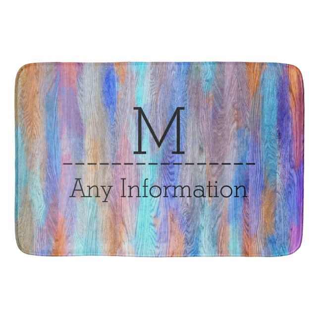 Colorful Modern Wood Grain Monogram #9 Bathroom Mat (Front)