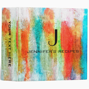 Colorful Modern Wood Grain Monogram Cooking #10 3 Ring Binder