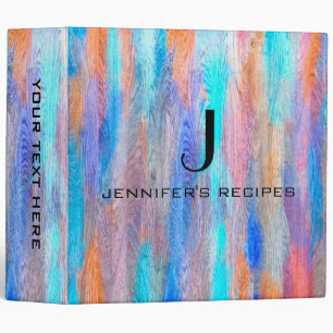 Colorful Modern Wood Grain Monogram Cooking #8 Binder