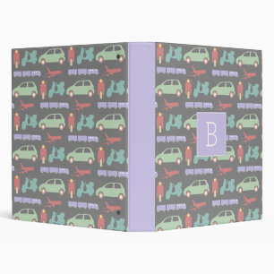 Colorful Modes of Transport Travel Icons Monogram 3 Ring Binder