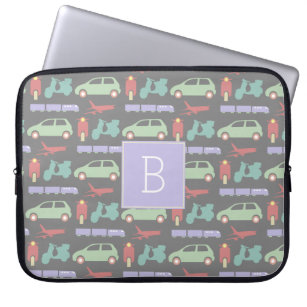 Colorful Modes of Transport Travel Icons Monogram Laptop Sleeve