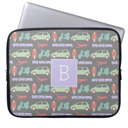 Colorful Modes of Transport Travel Icons Monogram Laptop Sleeve