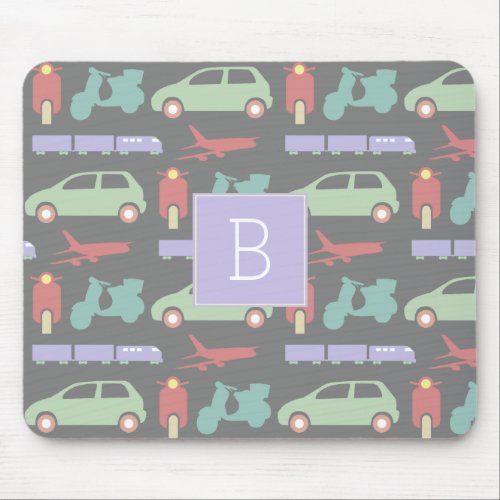 Colorful Modes of Transport Travel Icons Monogram Mouse Pad