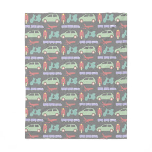 Colorful Modes of Transport Travel Icons Pattern Fleece Blanket